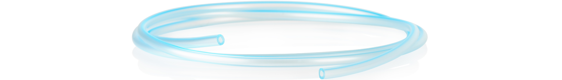 Coiled light blue transparent medical TPE tubing, ideal for fluid transfer, drainage, or respiratory use in healthcare settings